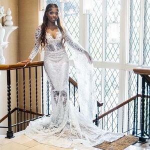 Elegant Silver Lace Gown